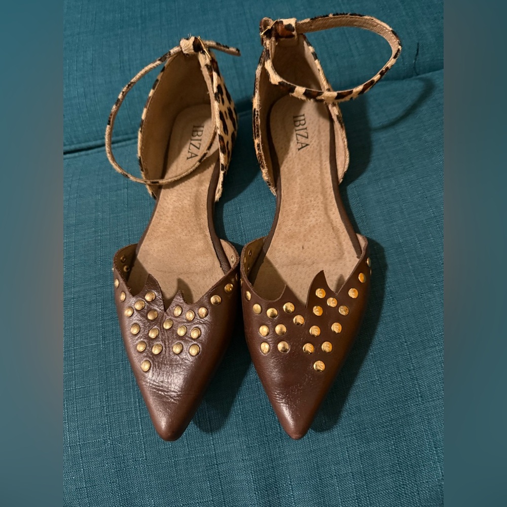Ibiza Brown Flats with Gold Studs